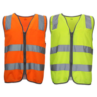 Hi Vis Safety Vest Reflective Tape Zip Up Workwear Pocket Night High Visibility