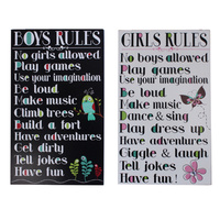 Vintage Rustic Wooden Hanging Wall Plaque Décor Sign - Boys Rules/ Girls Rules [Style: Rustic/Primitive] 