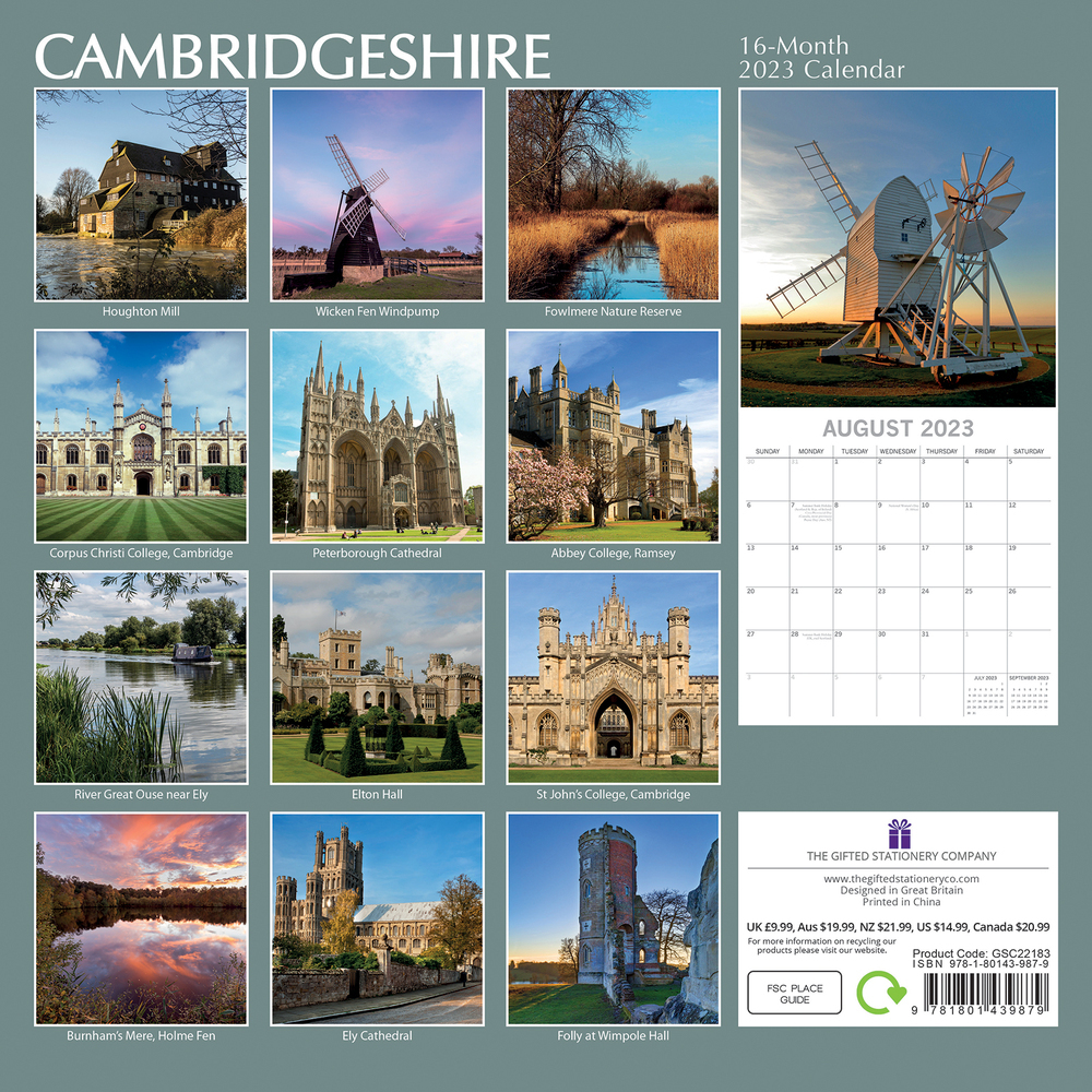 Cambridgeshire - 2023 Square Wall Calendar 16 month by Gifted Stationery