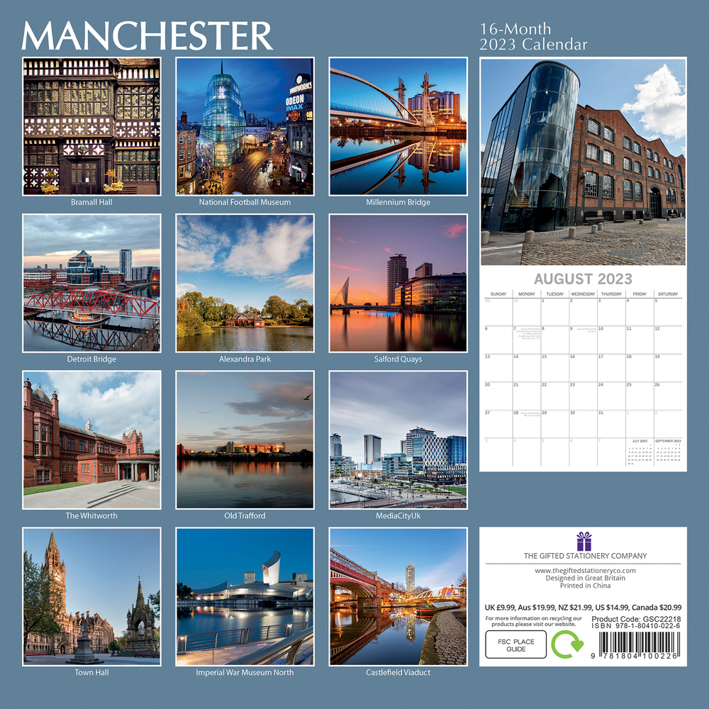 Manchester - 2023 Square Wall Calendar 16 month by Gifted Stationery