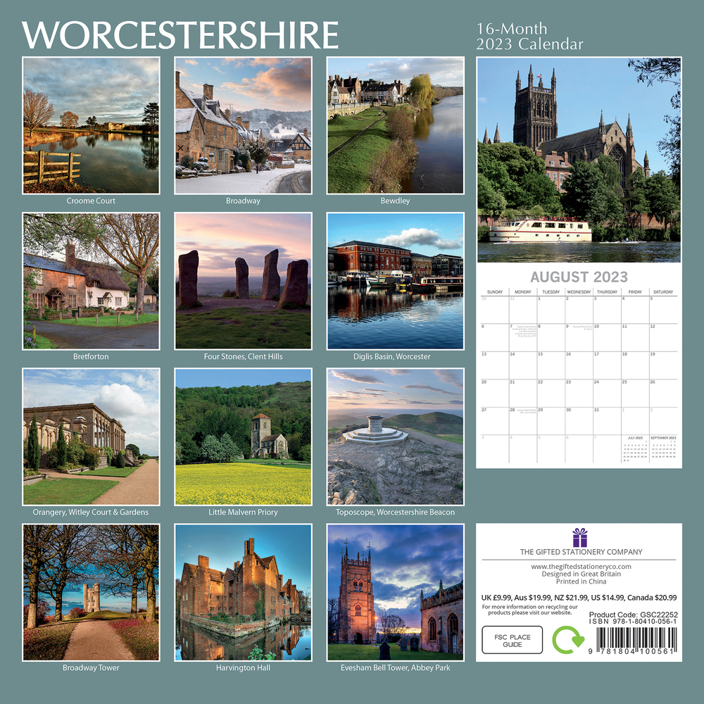 Worcestershire - 2023 Square Wall Calendar 16 month by Gifted Stationery