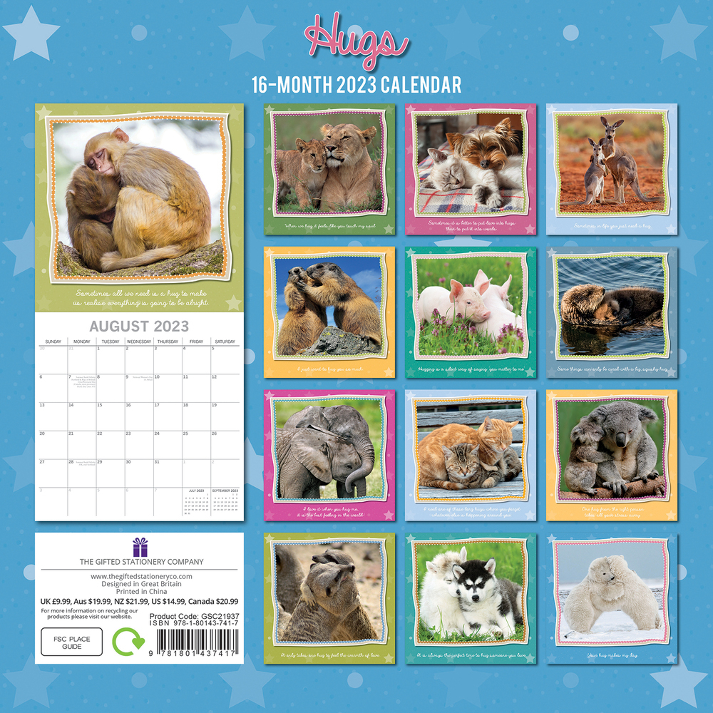 Hugs - 2023 Square Wall Calendar 16 month by Gifted Stationery