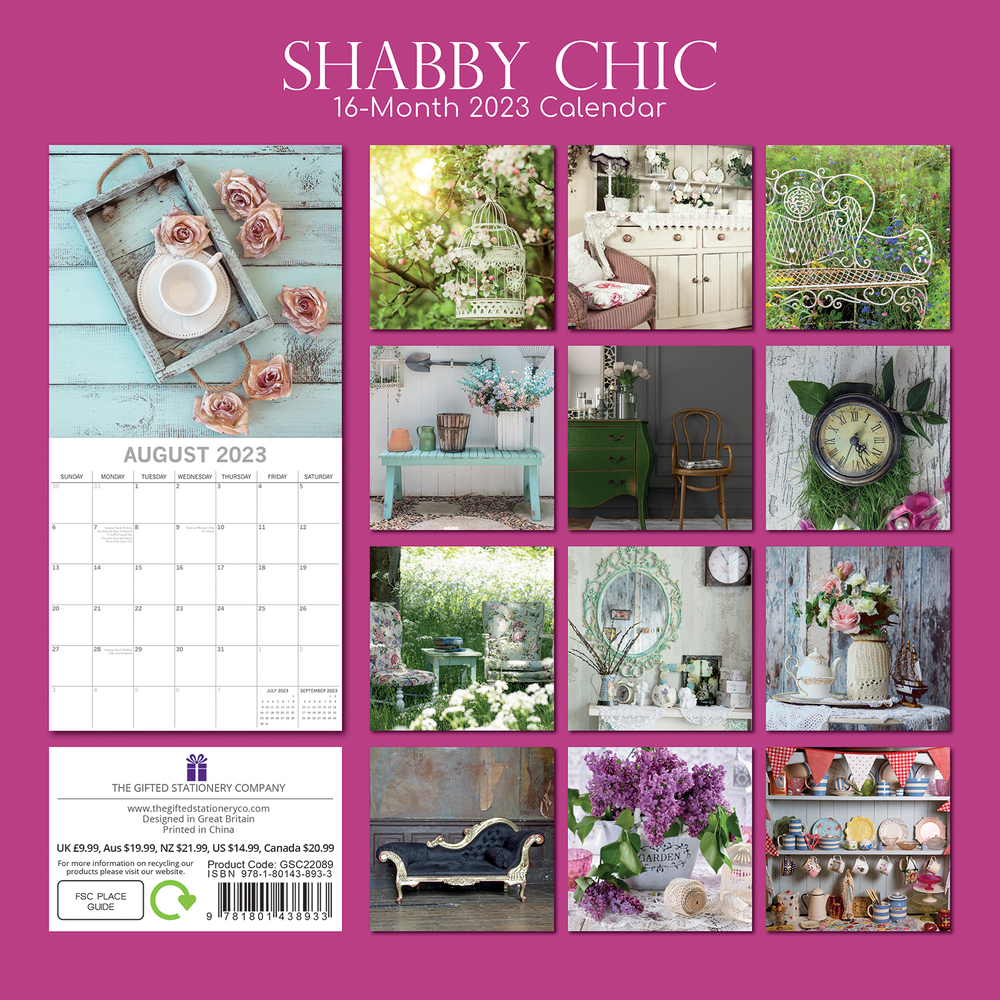 Shabby Chic - 2023 Square Wall Calendar 16 month by Gifted Stationery