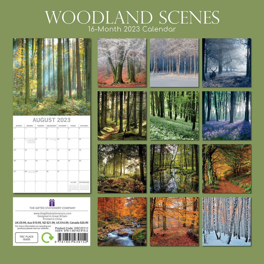 Woodland Scenes - 2023 Square Wall Calendar 16 month by Gifted Stationery
