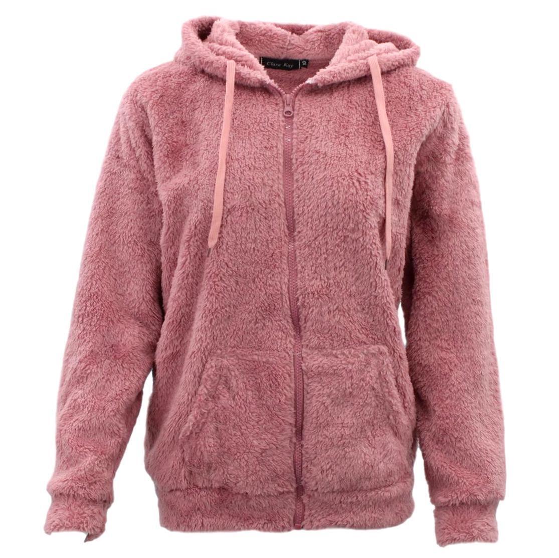 FIL Women's Teddy Fur Jacket Fleece Hoodie Zip Up Soft Winter Sherpa Fluffy Coat | eBay