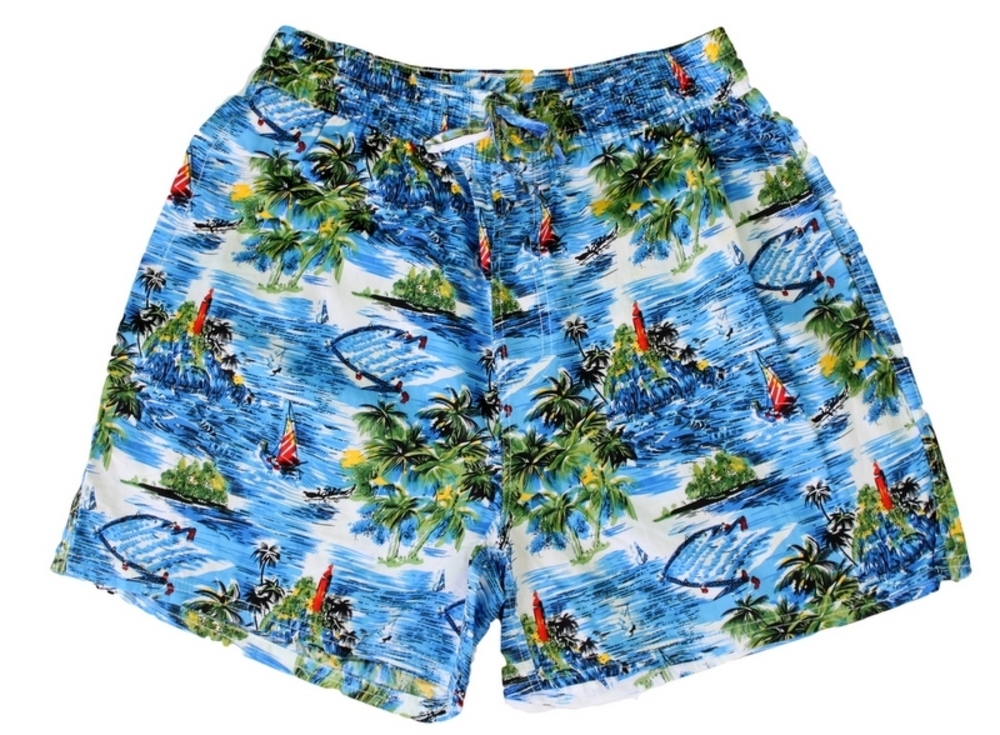 NEW Men's Hawaiian Beach Board Shorts Tropical Casual 100% Cotton ...