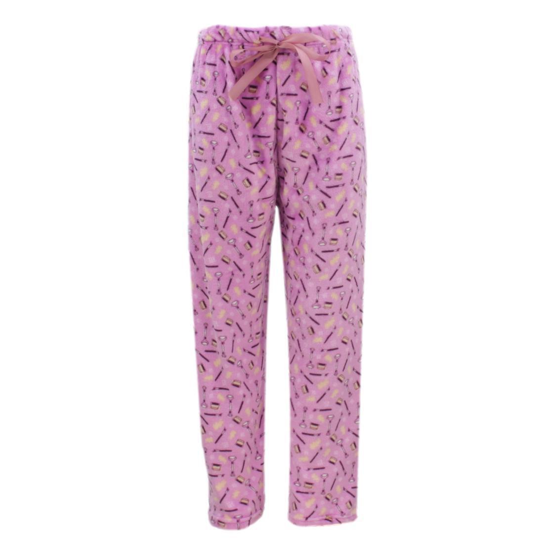 Women's Soft Plush Lounge Sleep Pyjama Pajama Pants Fleece Winter Sleepwear  [Size: 8-10] [Design: Plain Pink] - Fresh Idea Living