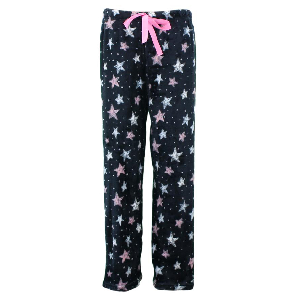ADR Women's Plush Fleece Pajama Bottoms with Pockets, Winter PJ Lounge  Pants Moose Large