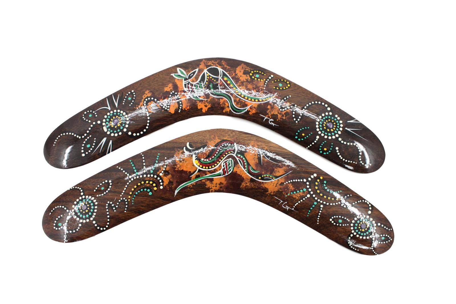 Australia Souvenir Aboriginal Art Boomerang Hand Made Painted Light