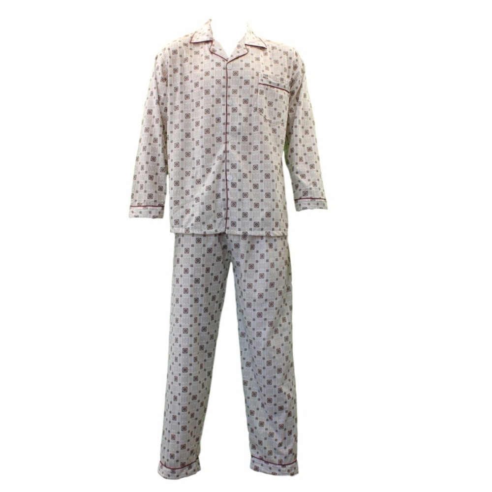 Men's 100% Cotton Light Weight Pajamas Pyjamas PJs Set Two Piece/Brown - FIL