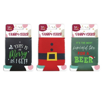 6x Christmas Stubby Holders Kris Kringle Beer Bottle Can Coolers for Xmas Drinks