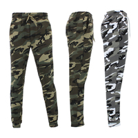 Mens Camouflage Track Pants Fleece Lined Jogger Camo 3 Pockets Sweatpants