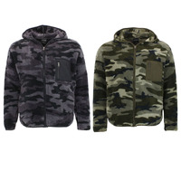 Men's Soft Fluffy Camouflage Teddy Fur Zip-Up Hooded Jacket Hoodie Sherpa Fleece Coat