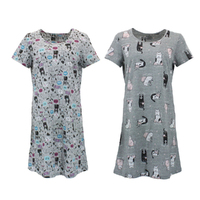 FIL Women's Cotton Blend Nightie Night gown Sleepwear PJ Cute Cat Dog Print