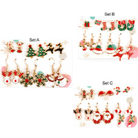 6 Pairs Christmas Earrings Set Party Jewellery Studs Dangle Crystal Xmas