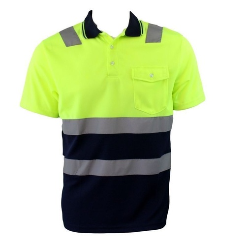 Hi-Vis Safety Workwear Short Sleeve Polo Shirt Top Reflective Tape Two tone [Colour: Lime] [Size: L]