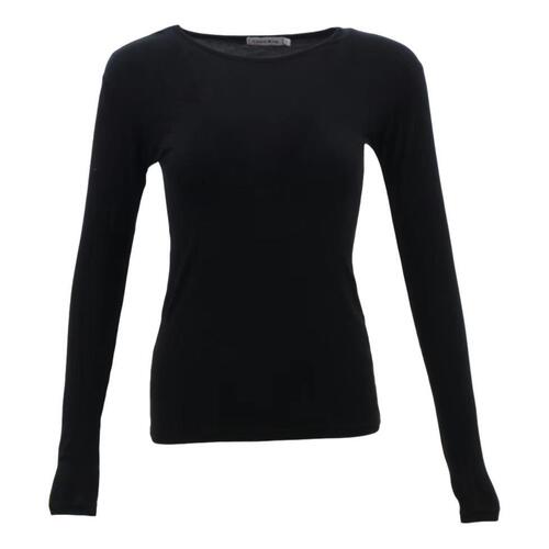 NEW Women's Long Sleeve Crew Neck Soft Stretch Plain Colours Basic Tee T-Shirt [Colour: Black] [Size: 16] 