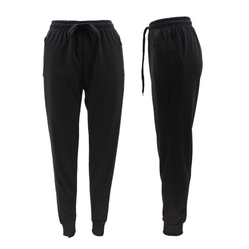 Women's Jogger Track Pants Slim Cuff w Zipped Pockets Ladies Trackies Basic [Size: 10] [Colour: Black]