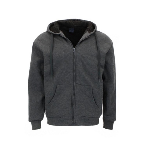 FIL Men's Waffle Weave Winter Sherpa Fur Hoodie Jumper Coat Jacket [Size: L] [Colour: Dark Grey]