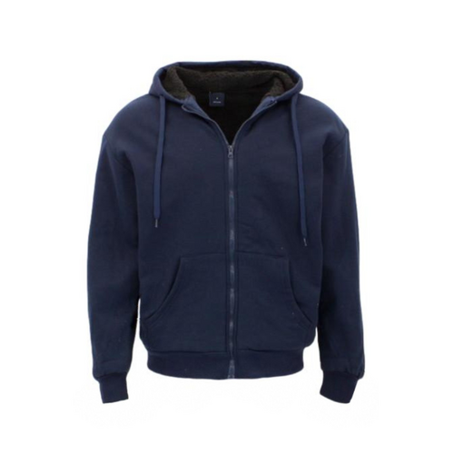 FIL Men's Waffle Weave Winter Sherpa Fur Hoodie Jumper Coat Jacket [Size: L] [Colour: Navy]