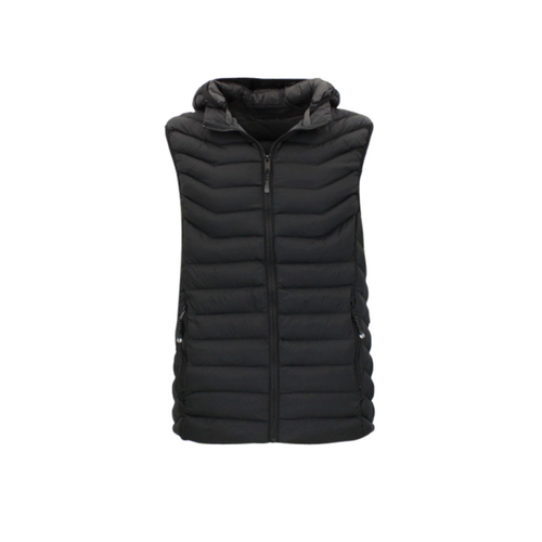 FIL Mens Hooded Puffer Vest Hoodie Zipped  Sleeveless Jacket [Size: M] [Colour: Black]