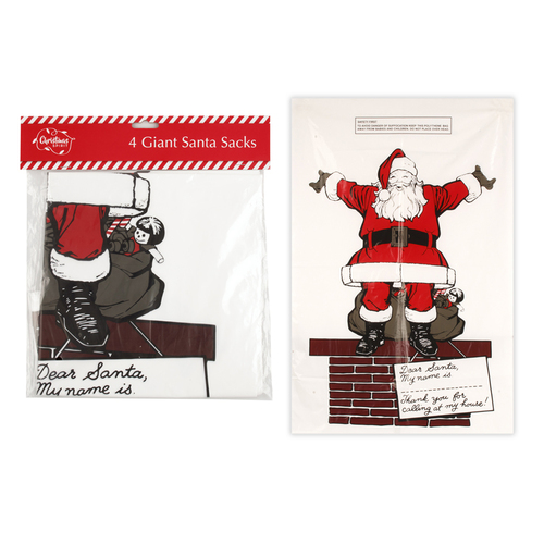 4x Christmas Santa Sack Xmas Personalise Big Plastic Bag Gifts Stocking 76x50cm