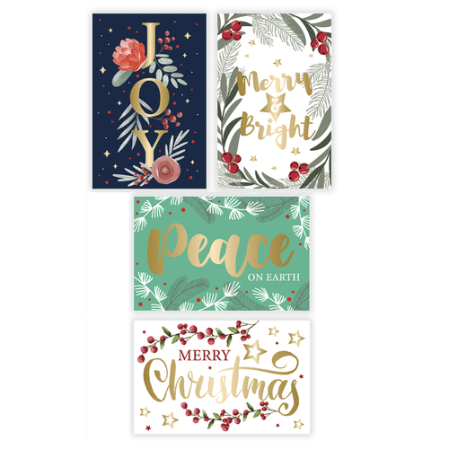 10x Christmas Xmas Greeting Cards & Envelopes w Gold Foil High Quality [Design: A]