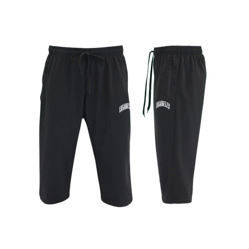 FIL Men's 3/4 Long Shorts w Zip Pockets Casual Gym Jogging - Los Angeles [Size: S] [Colour: Black]