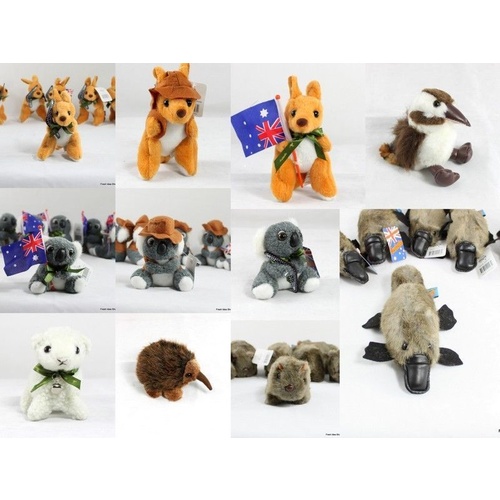 6 x Australian Souvenir Soft Toy Animals Koala Kangaroo Platypus Wombat 10-15cm [Design: Mixed Designs]