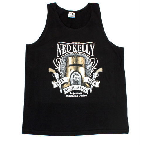 Adult Singlet T Shirt Australian Australia Souvenir 100% Cotton-Ned Kelly [Size: L] [Design: Ned Kelly]