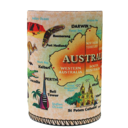 Stubby Holder Stubbie Can Beer Bottle Drink Cooler Australia Flag Funny Souvenir [Design: Australia - Map A]