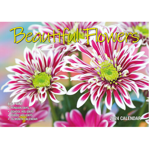 Beautiful Flowers  - 2024 Rectangle Wall Calendar 13 Months by Bartel