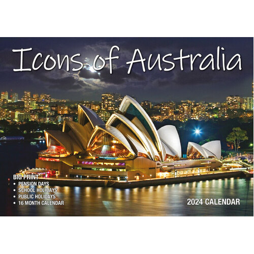 Icons of Australia  - 2024 Rectangle Wall Calendar 13 Months by Bartel