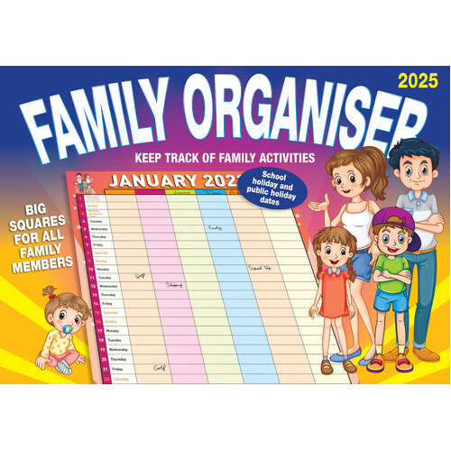 Family Organiser - 2025 Rectangle Wall Calendar 13 Months by Bartel