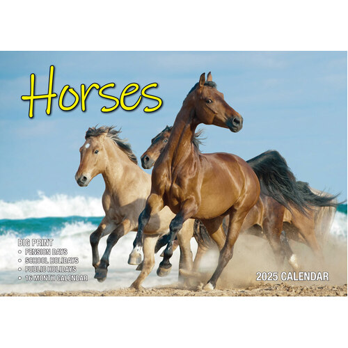 Horses - 2025 Rectangle Wall Calendar 13 Months by Bartel