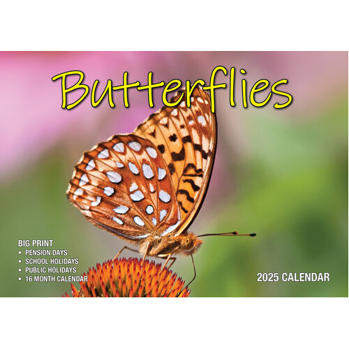 Butterflies - 2025 Rectangle Wall Calendar 13 Months by Bartel