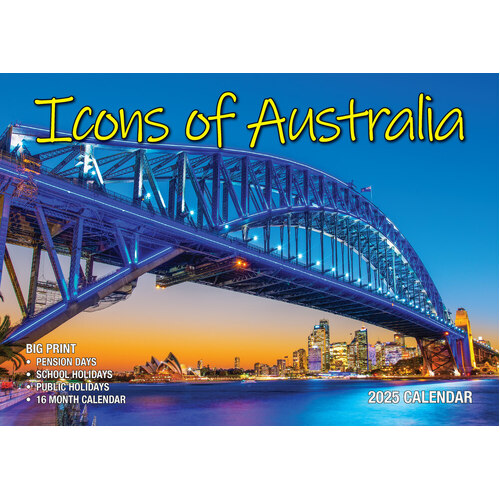 Icons of Australia - 2025 Rectangle Wall Calendar 13 Months by Bartel