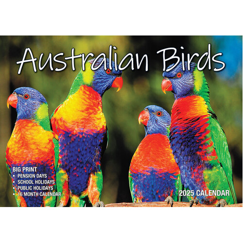 Australian Birds - 2025 Rectangle Wall Calendar 13 Months by Bartel