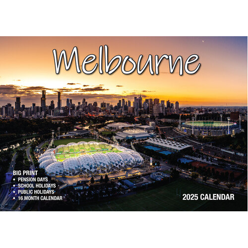 Melbourne - 2025 Rectangle Wall Calendar 13 Months by Bartel