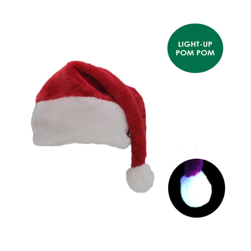 Plush Christmas Santa Hat w Light up Pom Poms Xmas Party Wear