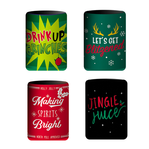 4x Christmas Stubby Holder Funny Kris Kringle Gift BBQ Beer Can Cooler