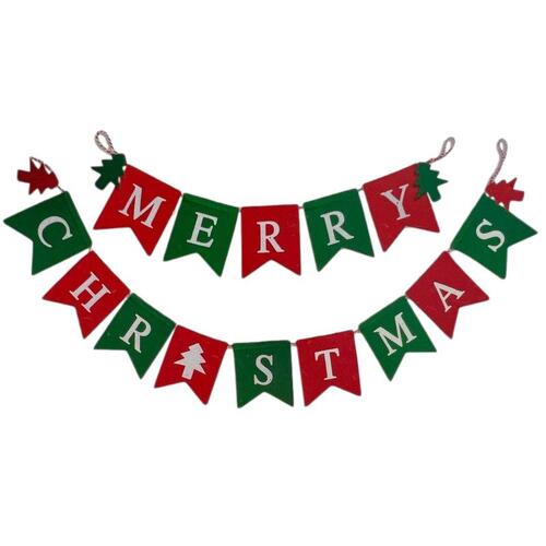 Merry Christmas Banner Decor Hanging Bunting Flag Xmas Wall Decorations [Design: A]