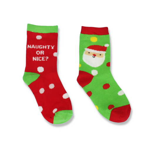 2 Pairs Kids Christmas Socks Comfy Unisex Cartoon Holiday Xmas Gift Girl Boy [Size: 3-5 Years] [Design: Naughty or Nice]