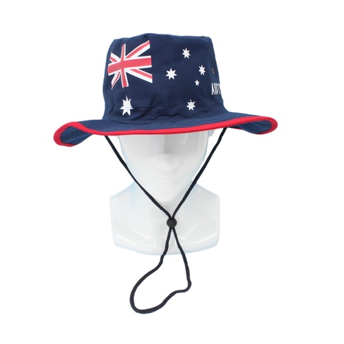 Adults Australia Day Caps Cotton Hats Summer Australian Souvenir ANZAC Day Gift [Size: M - 57/58cm] [Design: Slouch Hat Flag (Cotton)]
