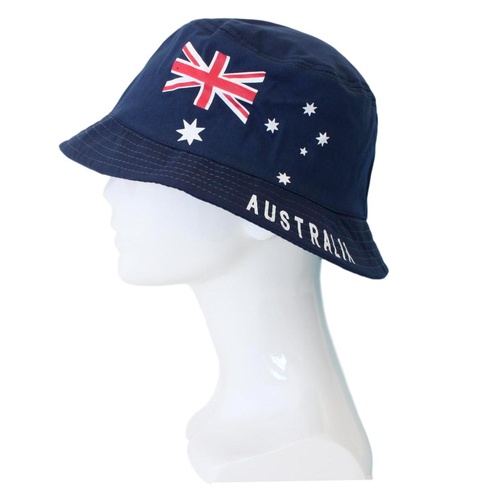 Australia Day Bucket Hat Cotton Australian Flag Brim Cricket Souvenir [Size: L -59cm] [Design: Flag A]