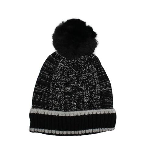 Kids Boys Girls Beanie Winter Warm Knitted Sherpa Plain Patterned [Design: A - Black]
