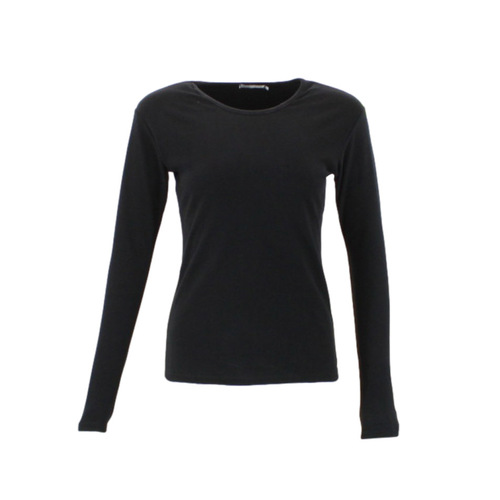 Women's Long Sleeve Thermal Fleece Crew Neck Soft Stretch Plain Color T-Shirt [Size: 12] [Colour: Black]