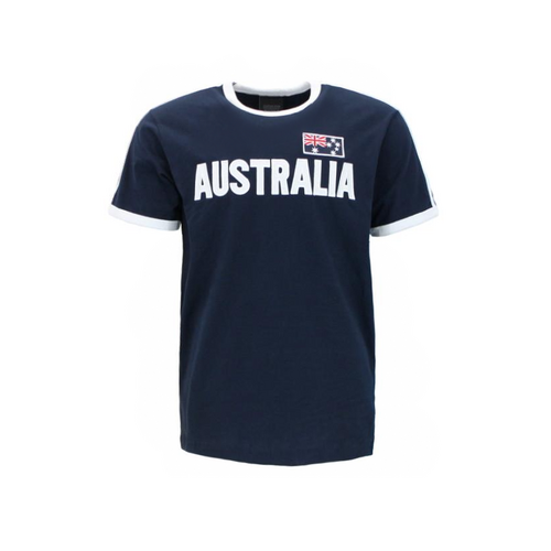 Adult Australia Day Souvenir T Shirt Cotton Embroidery Flag Navy Green & Gold  [Size: M] [Design: Navy and White]