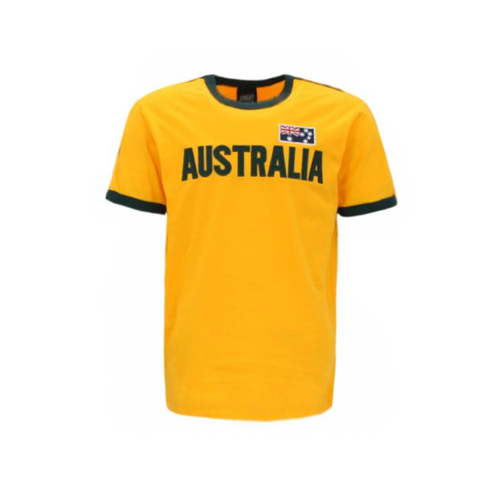 Adult Australia Day Souvenir T Shirt Cotton Embroidery Flag Navy Green & Gold  [Size: S] [Design: Green and Gold] 