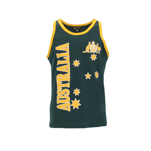 Mens Singlet T Shirt Australian Australia Souvenir Cotton - Flag [Size: XS] [Design: Green w Gold Side]